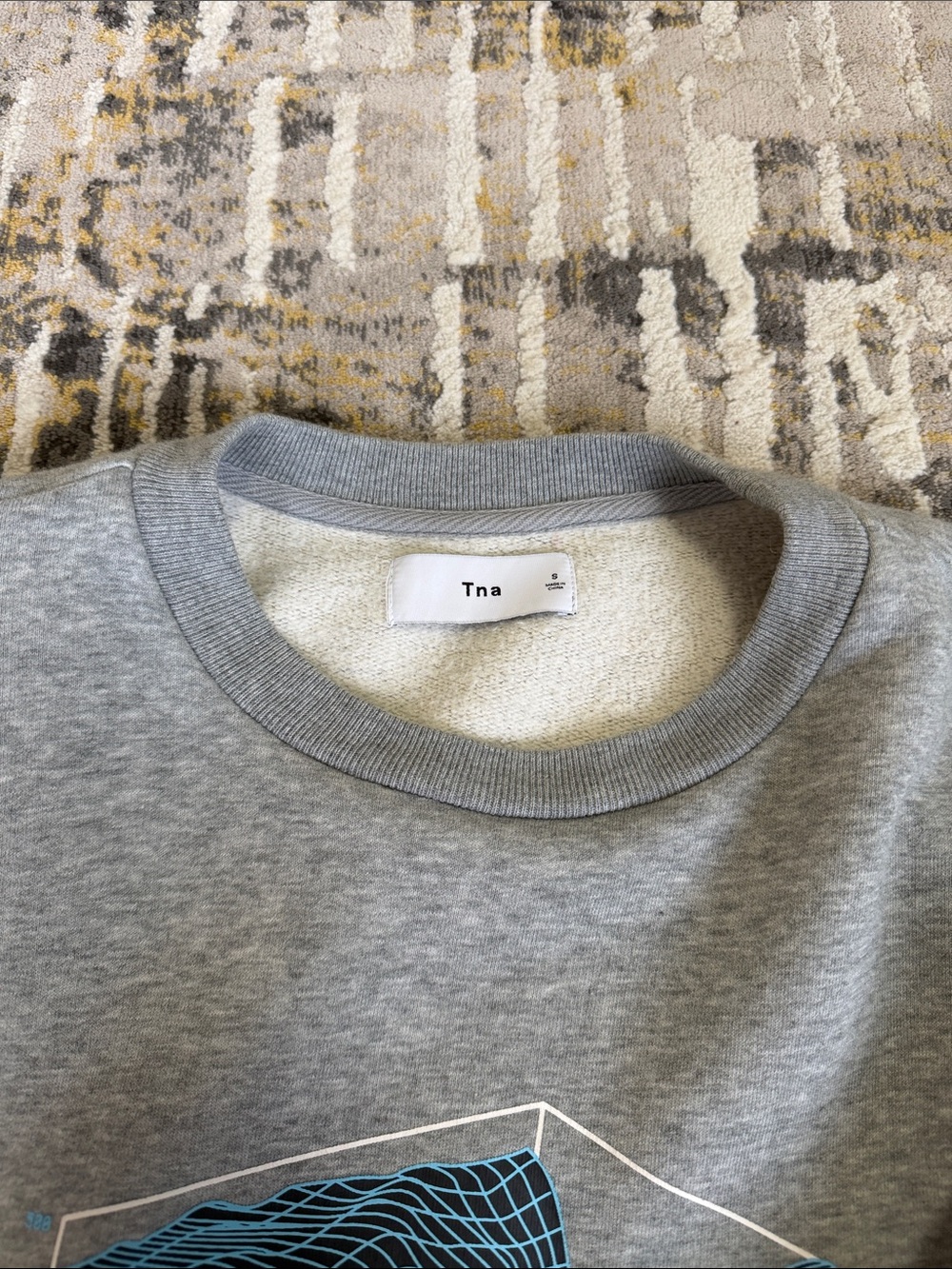 TNA Light Gray Crewneck Sweatshirt with Blue Graphic